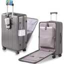 Gets Carry on Luggage Airline Approved,20 Inch Abs+Pc Hardshell Spinner Luggage With Cup Phone Holder and USB Charger,Front Pocket Durable Suitcase for Women Men-Grey