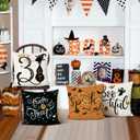 Bonhause Halloween Pillow Covers 18 x 18 Inch Trick or Treat Spooky Black Cat Bat Decorative Pillow Cases Soft Velvet Cushion Covers for Couch Sofa Bed Fall Holiday Halloween Decor Set of 4