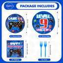 96Pcs 9th Video Game Birthday Party Decorations Blue Video Game Level 9 Birthday Plates and Napkins Tableware Sets for Kids Boys 9 Years Old Gamer Gaming Party Favors Serves 24