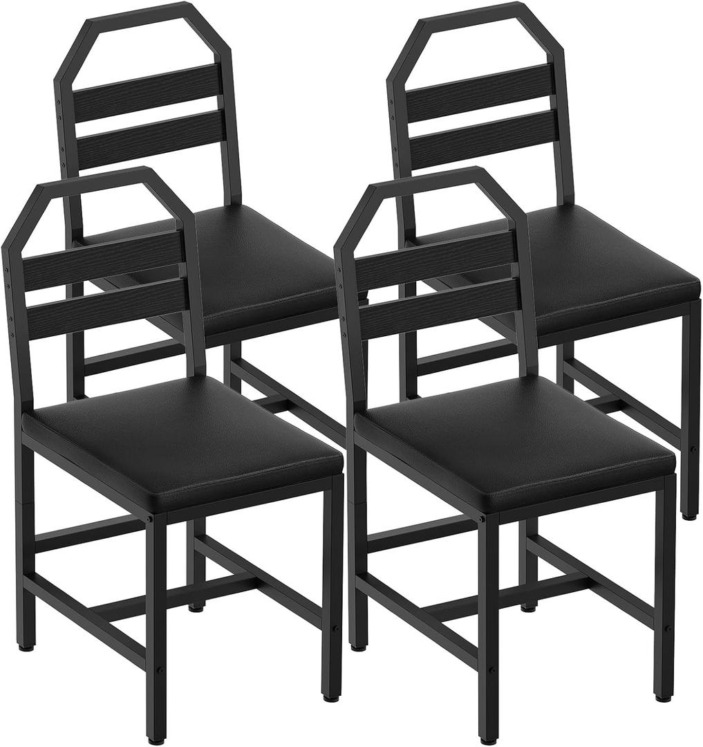 YATINEYDining Chairs, Kitchen Chairs with Back Support, Upholstered Seat and Metal Legs, for Kitchen, Living Room, Black CY02L4BB