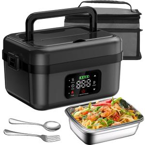 Cordless Electric Lunch Box for Adults,16000mAh Self-Heating Food Warmer with 1L/4.2 Cups Leak-Proof Container,Rechargeable Portable Heated Lunch Box for Office,Travel, Car, Picnic&Outdoor (Black)