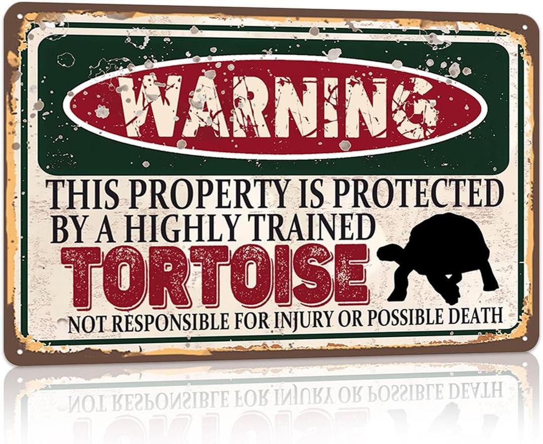 RCXsigns Vintage Tortoise Metal Sign Warning this property is protected bY a highly trained Tortoise Sign Funny Tin Signs 12x8 Inch