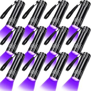 Riakrum 12 Pieces UV Blacklight Flashlights LED Handheld Mini Light Flashlight Small Portable Detector 395nm 9 LED Light for Pet, Carpet Dry Stains Detection, Spot Scorpions, Resin Curing(Black)