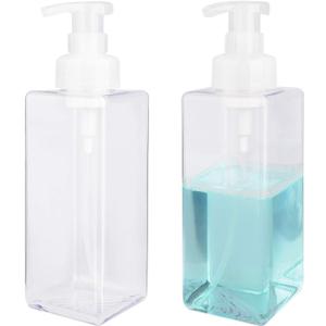 UUJOLY Foaming Soap Dispenser 650ml (22oz) Refillable Plastic Pump Bottle for Liquid Soap, Shampoo, Body Wash (2 Pcs) (Clear)