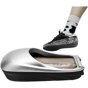 Automatic Shoe Cover Dispenser Machine with Overshoe Film  Silver, Non-Electric, Stainless Steel Serrated Blade, 500 Uses, Fits Up to US Size 11  Ideal for Home, Office, Lab, Hotel, Exhibition