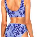 Tempt Me Women Two Piece Scoop Neck Bikini Crop Top Swimsuit Sporty High Waisted Bathing Suit (Purple, S)