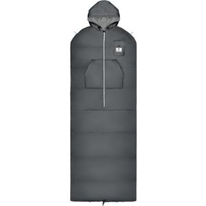 Thermotuff Wearable Sleeping Bag with Dual Hoodie, Zippered Arm Holes, Pockets & Adjustable Drawstring - Ideal for Camping, Cold Weather Hiking, and Stadium Sak Blanket, Grey & White, L-XL
