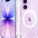 Designed for iPhone 17 Case Glitter Magnetic, Compatible with Wireless Charging, Sparkly Anti-Scratch Back Shockproof Slim Thin Phone Cases Cover for Women (Clear)
