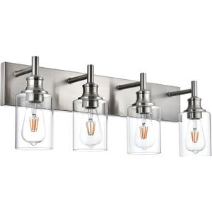 4 Light Bathroom Vanity Lights Brushed Nickel Bathroom Lighting Fixtures Over Mirror with Clear Glass, Industrial Wall Sconce Vanity Lighting Fixture for Bedroom Living Room, E26 Socket