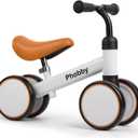 Phobby Baby Balance Bike for 1 2 Years Old Boys Girls, 4 Wheels Toddler Bike with Adjustable Seat, 12-24 Months Kids First Birthday Toy Gift (White&Brown)