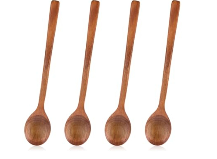 4pcs Small Wooden Spoons, 6.7 Inch Smooth Honey Spoon Mini Wood Teaspoon Dessert Table Spoons Sets for Cooking Serving Eating Stirring Coffee Tea Honey Sugar Soup Jar Condiment Kitchen Utensils