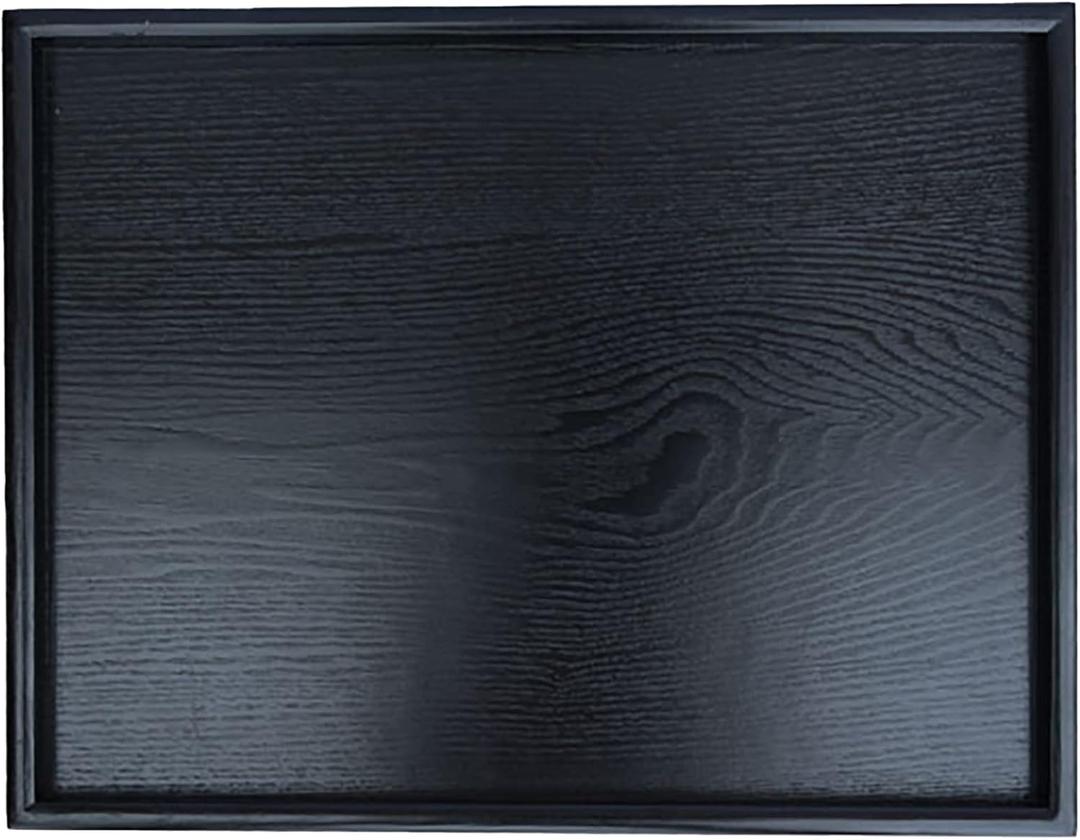 22 x 18 Inches Extra Large Solid Wood Serving Tray for Tea Coffee Table Snack Food Meals Serving Plate Kitchen Party Bar Breakfast Server with Raised Edges Black Wooden Decorative Ottoman Tray