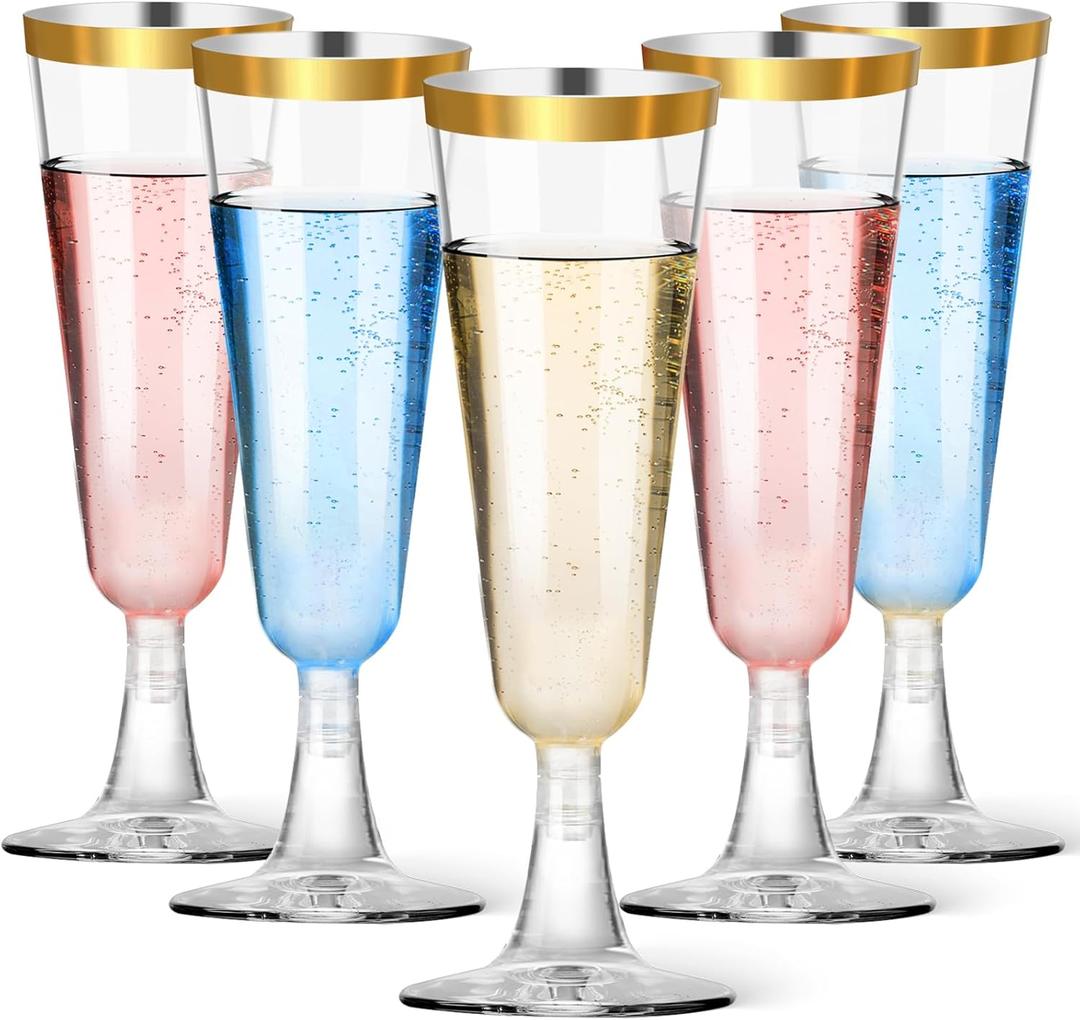 40 Pack Plastic Champagne Flutes with Gold Rim, 5.5 Oz Clear Disposable Plastic Champagne Glasses, Wine Glasses Cups for Wedding Celebration Birthday Party Wine Tasting New Years Eve Party Supplies