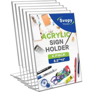 6 Pack Acrylic Sign Stand Holders, 8.5 x 11 Clear Plastic L Shape Table Paper Display Stand, Suit for Displaying Posters, Picture, Flyers, Menu
