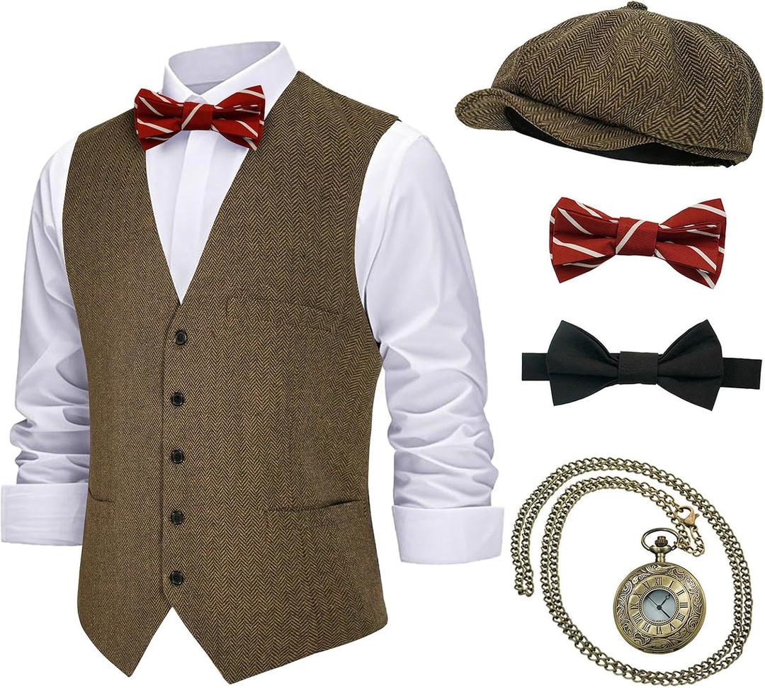 1920s Mens Costume Gatsby Cosplay Roaring 20s Gangster Accessories Set (Large)