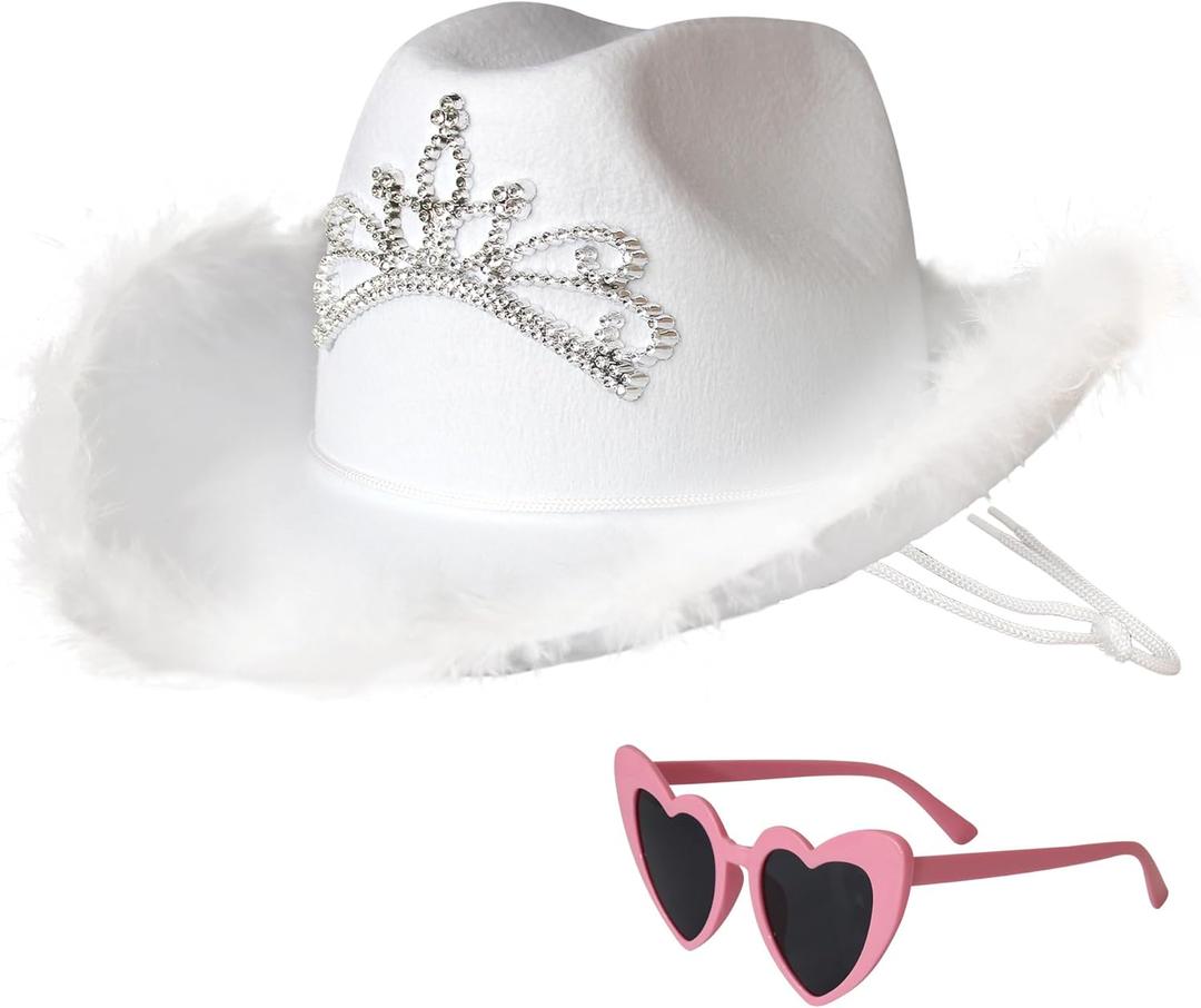 Wildarms Sparkle Cowgirl Hat With Sunglasses - 80s Retro Cowboy Costume Accessories for Women Girls Christmas gifts (Medium)