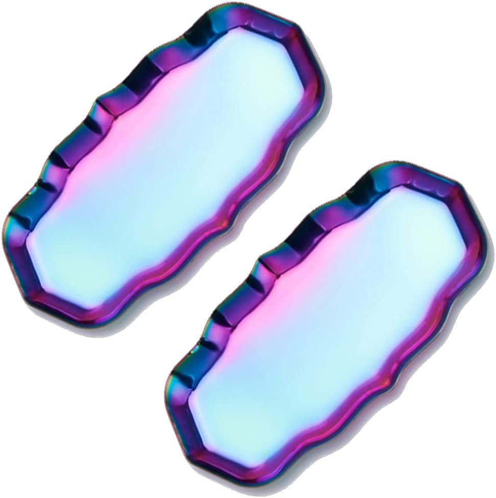 2 Pack 9 Inch Rainbow Stainless Steel Tray, Irregular Lacy Edge Kitchen Trays Counter Decorative Platter with Curved Lip, Chromatic Vanity Jewelry Serving Tray for Desktop, Bathroom, Exxacttorch