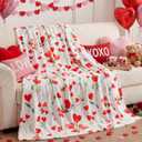 Valentine's Day Heart Flowers Throw Blanket 50"x60" Soft Warm Plush Flannel Decorative Blanket for Living Room Couch Bedroom Bed, Romantic Gift for Mom Wife Girlfriend