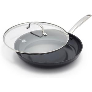 GreenPan Chatham Black Prime Midnight Hard Anodized Healthy Ceramic Nonstick, 12" Frying Pan Skillet with Lid, PFAS-Free, Dishwasher Safe, Oven Safe, Black
