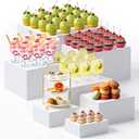 Leinuosen 7 Pcs Extra Large Buffet Risers Set 8" to 14" Acrylic Display Box Square Catering Dessert Table Riser Food Display Decorative Stand with Hollow Bottom for Catering Supplies(White)
