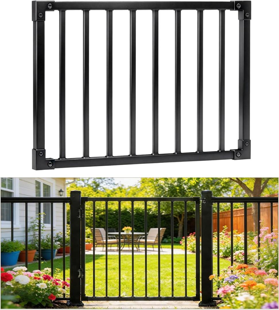 Aluminum Deck Gate 38in H, Heavy Duty Adjustable Width (Up to 48"), Easy Install, Rustproof Outdoor Gate for Patio, Porch & Yard, Fits 36" Deck Height (No Hinge & Lock)