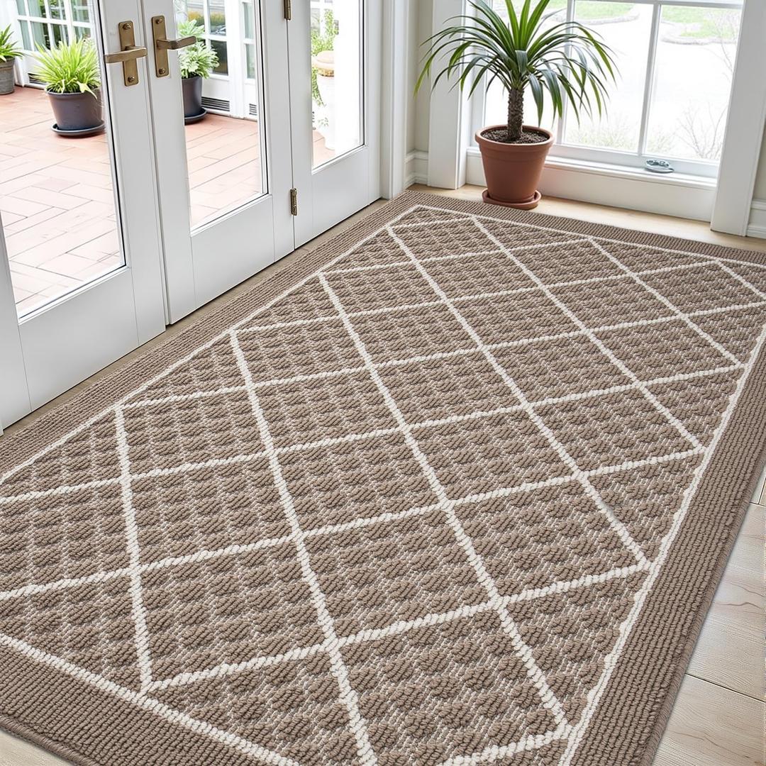 DEXI Front Door Mat 48x72, Non Slip Absorbent Entryway Doormat, Low Profile Thin Washable Entry Mats for Inside Home Entrance, Garage, Patio, Beige