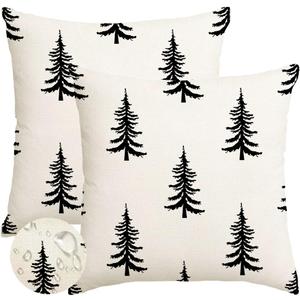 RABUSOFA Christmas Pillow Covers 16x16 inch Set of 2 Indoor Outdoor Waterproof Christmas Tree Decor Decorative Throw Cushion Cases Winter Xmas Holiday Decoration for Couch Patio (White)