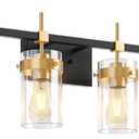 Amico Vanity Lights for Bathroom, 4-Lights Bathroom Light Fixture Over Mirror for Bath Glass Shade Light, Wall Sconce Lighting for Hallway Black and Gold