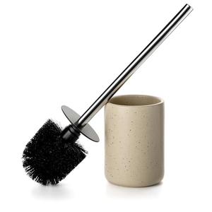 Ceramic Toilet Brush & Holder Set - Freestanding Deep-Cleaning Toilet Bowl Cleaner Brush, Stainless Steel Handle, Small & Sturdy for Storage, Easy to Clean, Non-Scratching