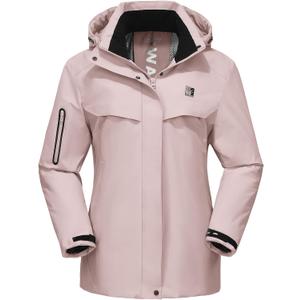 Women's Ski Jacket Waterproof Warm Winter Coat Hooded Windproof Snow Jacket for Hiking Snowboarding (Pink, M)