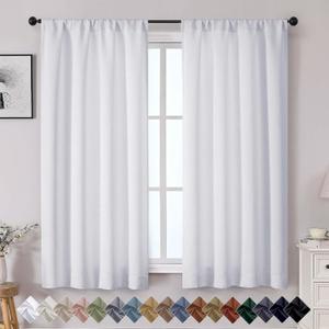 OWENIE Sally White Curtains for Bedroom 63 Inch Length 2 Panels Set, Solid Soft Light Filtering Rod Pocket Living Room Window Treatment Thermal Insulated Curtains Drapes, W40 x L63 Inch, White