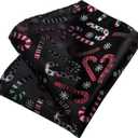 DiBanGu Christmas Ties for Men Festival Mens Holiday Tie and Pocket Square Set Santa Xmas Party Vacation Necktie (Black Cane Candy)