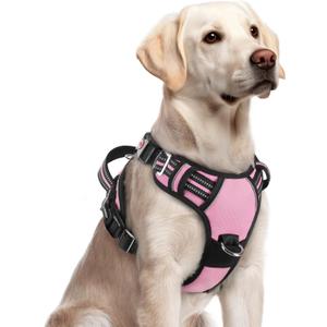 rabbitgoo Dog Harness for Large Dogs, No Pull Pet Vest with 3 Buckles, Adjustable Soft Padded Pet Harness with Easy Control Handle and Reflective Strips, Light Pink, Large