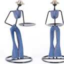 Cowboy Candle Holders for Western Decor, Metal Candlesticks for Cowboy Party Decorations, Black Candle Trays for Disco Cowgirl Party Decoration,Set Of 2(Dark Blue)