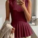 Cicy Bell Womens Pleated Peplum Tank Tops Fitted Blouses Fall Sweaters (Red, M)