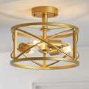 WUZUPS Chandelier 3-Light Vintage Farmhouse Industrial Semi-Flush Mount Ceiling Light Modern Lighting Fixture for Foyer Bedroom Hallway Storage Room Kitchen Bathroom, H 9.4" x W 12", E26 Base, Gold