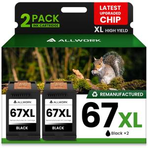 67XL Ink Cartridge Replacement for HP 67 XL Black Remanufactured for HP Ink 67 67XL for DeskJet 2755e 2700 2752 2855e 2800 2742e 4155e 4255e 4100 Envy 6055 6055e 6455e Printer (2-Pack)