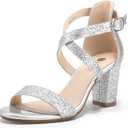 IDIFU Women's IN3 Grace Strappy Block Heels Sandals Comfy Open Toe Chunky Dress Wedding Shoes with Adjustable Cross Strap (7.5)