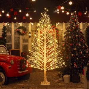 1 Pack 5ft-900led Christmas Lighted Birch Tree LED Warm White Lights Twinkle Twig Artificial Tree for Outdoor Indoor Home Party Decorations, 8 Modes