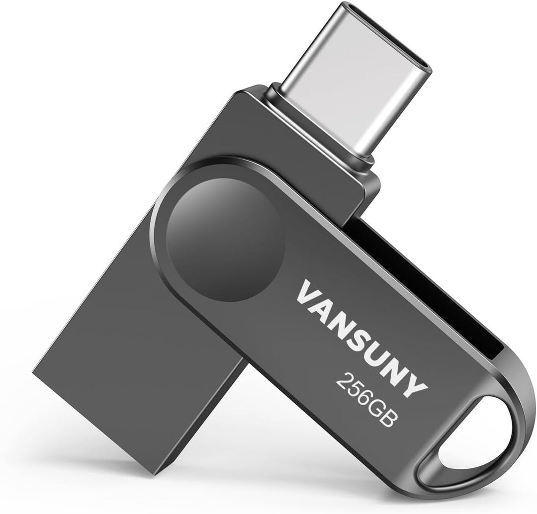 Vansuny 256GB Dual USB Type-C Flash Drive 2 in 1 OTG USB 3.0 Thumb Drive UDP-Tech Waterproof Metal Pen Drive for iPhone 15,Android Smartphones,Tablet,Laptop,PC