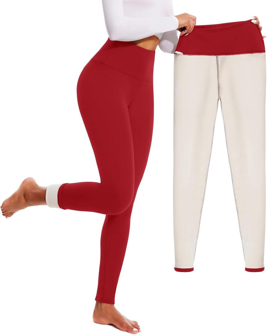 FULLSOFT Thick Fleece Lined Leggings for Women  High Waisted Winter Thermal Warm Yoga Pants Workout Tummy Control Leggings (XX-Large, Red)
