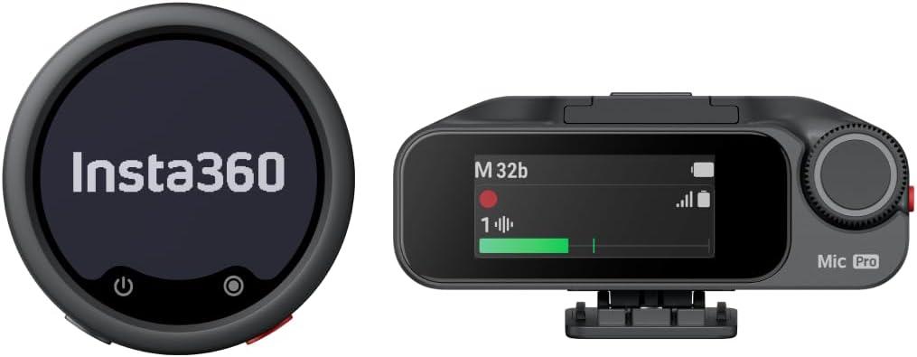 Insta360 Mic Pro (1 TX + 1 RX), Wireless Mini Lavalier Microphone for iPhone/Camera/Android, Video Recording, Bluetooth, Customizable E-Ink Display, 3-Mic Array, Available for Lightning Device