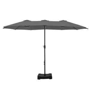 15 ft. Market Patio Umbrella 2-Side in Gray with Base and Sandbags
