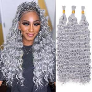 Aikebi Sliver Grey Deep Wave Bulk Human Braiding Hair 100g(2 Bundles Per 50g) 2 Pcs 24 Inch Braiding Hair No Weft Brazilian Virgin Deep Curly Human Hair Extensions for Boho Braids