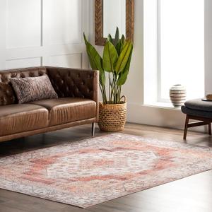 nuLOOM 8' x 10' Machine Washable Stain-Resistant Area Rug with Non Slip Backing, Low Profile for Living Room, Bedroom, and Dining Room, Dania Rust