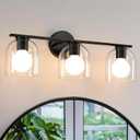 WOSHITU Bathroom Vanity Light Fixtures: 23.3 Inch Modern Matte Black Bathroom Lighting Fixtures Over Mirror with Clear Glass Shade, 3 Light Vanity Lighting Fixtures Wall Lights Over Mirror
