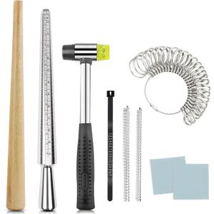 Ring Sizer Mandrel Ring Making Tool Ring Shaper Tool Fix Bent Rings Metal Size Measuring Repair Kit with Jewelry Mallet