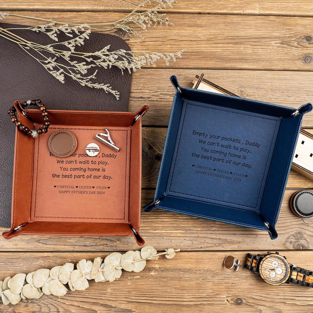 Personalized Leather Catchall Gift for Dad - Empty Your Pockets Daddy - Custom Valet Tray for Dad for New Dad - Christmas Birthday Gifts for Dad