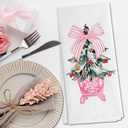 Chinoiserie Pink Christmas Tree Kitchen Towels, Coquette Bow Xmas Tree Decorative Hand Towels for Bathroom, Preppy Christmas Dish Tea Towels for Kitchen Decor, 16x24 Inch
