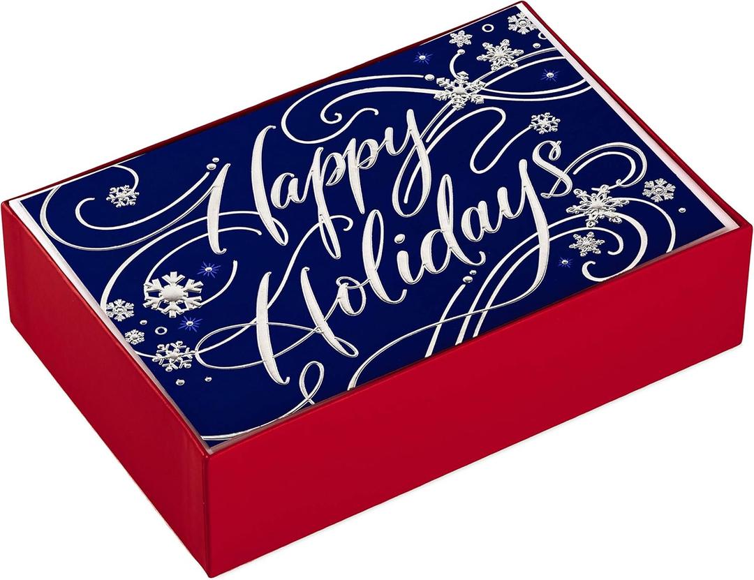 Hallmark Christmas Cards Boxed with Envelopes, Happy Holidays (40 Blue Holiday Cards)